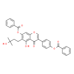 ChemSpider 2D Image | 4-[7-(Benzoyloxy)-5-hydroxy-6-(3-hydroxy-3-methylbutyl)-4-oxo-4H-chromen-3-yl]phenyl benzoate | C34H28O8