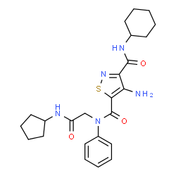 ChemSpider 2D Image | 4-Amino-N~3~-cyclohexyl-N~5~-[2-(cyclopentylamino)-2-oxoethyl]-N~5~-phenyl-1,2-thiazole-3,5-dicarboxamide | C24H31N5O3S