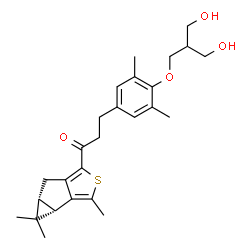 ChemSpider 2D Image | 3-{4-[3-Hydroxy-2-(hydroxymethyl)propoxy]-3,5-dimethylphenyl}-1-[(3bS,4aR)-3,4,4-trimethyl-3b,4,4a,5-tetrahydrocyclopropa[3,4]cyclopenta[1,2-c]thiophen-1-yl]-1-propanone | C26H34O4S