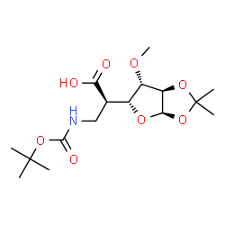 ChemSpider 2D Image | 5-Deoxy-1,2-O-isopropylidene-3-O-methyl-5-[({[(2-methyl-2-propanyl)oxy]carbonyl}amino)methyl]-alpha-D-glucofuranuronic acid | C16H27NO8