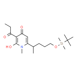 ChemSpider 2D Image | 6-(5-{[Dimethyl(2-methyl-2-propanyl)silyl]oxy}-2-pentanyl)-2-hydroxy-1-methyl-3-propionyl-4(1H)-pyridinone | C20H35NO4Si