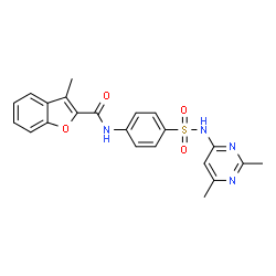 ChemSpider 2D Image | N-{4-[(2,6-Dimethyl-4-pyrimidinyl)sulfamoyl]phenyl}-3-methyl-1-benzofuran-2-carboxamide | C22H20N4O4S