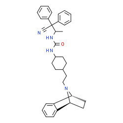 ChemSpider 2D Image | 1-(4-{2-[(1R,8S)-11-Azatricyclo[6.2.1.0~2,7~]undeca-2,4,6-trien-11-yl]ethyl}cyclohexyl)-3-(1-cyano-1,1-diphenyl-2-propanyl)urea | C35H40N4O