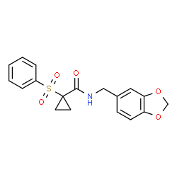 ChemSpider 2D Image | N-(1,3-Benzodioxol-5-ylmethyl)-1-(phenylsulfonyl)cyclopropanecarboxamide | C18H17NO5S