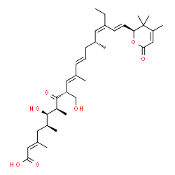ChemSpider 2D Image | (2E,5S,6R,7S,9S,10E,12E,15R,16Z,18E)-17-Ethyl-6-hydroxy-9-(hydroxymethyl)-3,5,7,11,15-pentamethyl-8-oxo-19-[(2S)-3,3,4-trimethyl-6-oxo-3,6-dihydro-2H-pyran-2-yl]-2,10,12,16,18-nonadecapentaenoic acid | C35H52O7