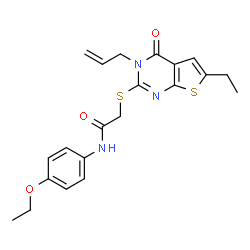 ChemSpider 2D Image | 2-[(3-Allyl-6-ethyl-4-oxo-3,4-dihydrothieno[2,3-d]pyrimidin-2-yl)sulfanyl]-N-(4-ethoxyphenyl)acetamide | C21H23N3O3S2