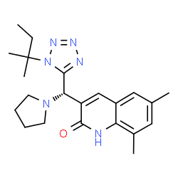 ChemSpider 2D Image | 6,8-Dimethyl-3-[(S)-[1-(2-methyl-2-butanyl)-1H-tetrazol-5-yl](1-pyrrolidinyl)methyl]-2(1H)-quinolinone | C22H30N6O