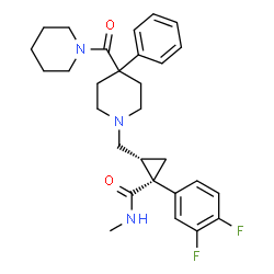 ChemSpider 2D Image | (1S,2R)-1-(3,4-Difluorophenyl)-N-methyl-2-{[4-phenyl-4-(1-piperidinylcarbonyl)-1-piperidinyl]methyl}cyclopropanecarboxamide | C29H35F2N3O2