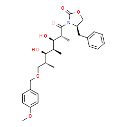 ChemSpider 2D Image | (4R)-4-Benzyl-3-{(2R,3R,4S,5R,6R)-3,5-dihydroxy-7-[(4-methoxybenzyl)oxy]-2,4,6-trimethylheptanoyl}-1,3-oxazolidin-2-one | C28H37NO7