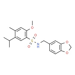 ChemSpider 2D Image | N-(1,3-Benzodioxol-5-ylmethyl)-5-isopropyl-2-methoxy-4-methylbenzenesulfonamide | C19H23NO5S