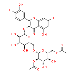 ChemSpider 2D Image | 2-(3,4-Dihydroxyphenyl)-5,7-dihydroxy-4-oxo-4H-chromen-3-yl 6-O-(2,6-di-O-acetyl-beta-D-glucopyranosyl)-beta-D-glucopyranoside | C31H34O19