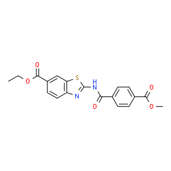 ChemSpider 2D Image | Ethyl 2-{[4-(methoxycarbonyl)benzoyl]amino}-1,3-benzothiazole-6-carboxylate | C19H16N2O5S