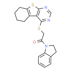 ChemSpider 2D Image | 1-(2,3-Dihydro-1H-indol-1-yl)-2-(5,6,7,8-tetrahydro[1]benzothieno[2,3-d]pyrimidin-4-ylsulfanyl)ethanone | C20H19N3OS2