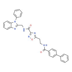 ChemSpider 2D Image | 5-{2-[(4-Biphenylylcarbonyl)amino]ethyl}-N-[(1-phenyl-1H-benzimidazol-2-yl)methyl]-1,2,4-oxadiazole-3-carboxamide | C32H26N6O3