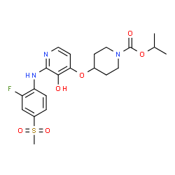 ChemSpider 2D Image | Isopropyl 4-[(2-{[2-fluoro-4-(methylsulfonyl)phenyl]amino}-3-hydroxy-4-pyridinyl)oxy]-1-piperidinecarboxylate | C21H26FN3O6S