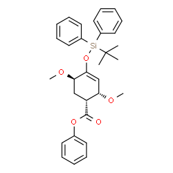 ChemSpider 2D Image | Phenyl (1R,2S,5R)-2,5-dimethoxy-4-{[(2-methyl-2-propanyl)(diphenyl)silyl]oxy}-3-cyclohexene-1-carboxylate | C31H36O5Si