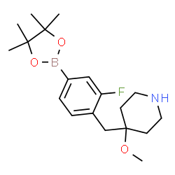 ChemSpider 2D Image | 4-[2-Fluoro-4-(4,4,5,5-tetramethyl-1,3,2-dioxaborolan-2-yl)benzyl]-4-methoxypiperidine | C19H29BFNO3