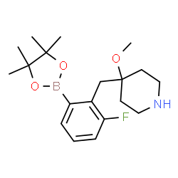 ChemSpider 2D Image | 4-[2-Fluoro-6-(4,4,5,5-tetramethyl-1,3,2-dioxaborolan-2-yl)benzyl]-4-methoxypiperidine | C19H29BFNO3