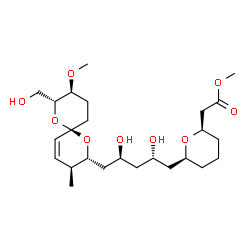 ChemSpider 2D Image | Methyl [(2R,6S)-6-{(2S,4S)-2,4-dihydroxy-5-[(2R,3S,6R,8R,9S)-8-(hydroxymethyl)-9-methoxy-3-methyl-1,7-dioxaspiro[5.5]undec-4-en-2-yl]pentyl}tetrahydro-2H-pyran-2-yl]acetate | C25H42O9