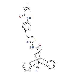 ChemSpider 2D Image | 8-Cyano-N-[4-(4-{[(2,2-dimethylcyclopropyl)carbonyl]amino}benzyl)-1,3-thiazol-2-yl]-15-methyltetracyclo[6.6.2.0~2,7~.0~9,14~]hexadeca-2,4,6,9,11,13-hexaene-15-carboxamide | C35H32N4O2S
