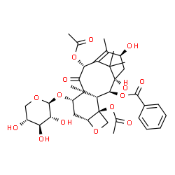 ChemSpider 2D Image | (2alpha,5beta,7beta,10beta,13alpha)-4,10-Diacetoxy-1,13-dihydroxy-9-oxo-7-(beta-D-xylopyranosyloxy)-5,20-epoxytax-11-en-2-yl benzoate | C36H46O15