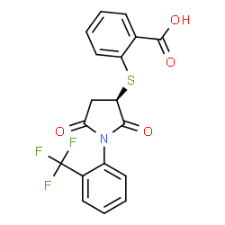 ChemSpider 2D Image | 2-({(3R)-2,5-Dioxo-1-[2-(trifluoromethyl)phenyl]-3-pyrrolidinyl}sulfanyl)benzoic acid | C18H12F3NO4S