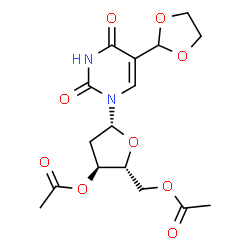 ChemSpider 2D Image | 3',5'-Di-O-acetyl-2'-deoxy-5-(1,3-dioxolan-2-yl)uridine | C16H20N2O9
