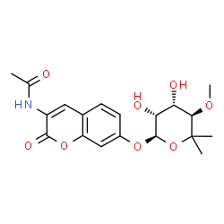 ChemSpider 2D Image | N-(7-{[(2R,3R,4S,5R)-3,4-Dihydroxy-5-methoxy-6,6-dimethyltetrahydro-2H-pyran-2-yl]oxy}-2-oxo-2H-chromen-3-yl)acetamide | C19H23NO8