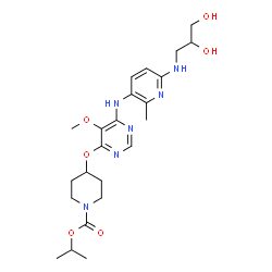 ChemSpider 2D Image | Isopropyl 4-{[6-({6-[(2,3-dihydroxypropyl)amino]-2-methyl-3-pyridinyl}amino)-5-methoxy-4-pyrimidinyl]oxy}-1-piperidinecarboxylate | C23H34N6O6