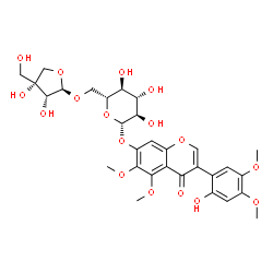 ChemSpider 2D Image | 3-(2-Hydroxy-4,5-dimethoxyphenyl)-5,6-dimethoxy-4-oxo-4H-chromen-7-yl 6-O-[(2R,3R,4R)-3,4-dihydroxy-4-(hydroxymethyl)tetrahydro-2-furanyl]-beta-D-glucopyranoside | C30H36O17