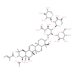 ChemSpider 2D Image | (3beta,16alpha,21beta,22alpha)-22-Acetoxy-16,28-dihydroxy-21-{[(2E)-2-methyl-2-butenoyl]oxy}-23-oxoolean-12-en-3-yl beta-D-galactopyranosyl-(1->2)-[beta-D-xylopyranosyl-(1->2)-alpha-L-arabinopyranosyl
-(1->3)]-beta-D-glucopyranosiduronic acid | C59H90O27