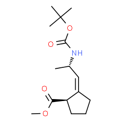 ChemSpider 2D Image | Methyl (1R,2Z)-2-[(2S)-2-({[(2-methyl-2-propanyl)oxy]carbonyl}amino)propylidene]cyclopentanecarboxylate | C15H25NO4