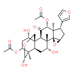 ChemSpider 2D Image | (1S,2R,4R,5R,6S,8R,10S,11S,12R,14R,15R,16R,19S)-6-(3-Furyl)-12,16,19-trihydroxy-5,11,15-trimethyl-3-oxo-9,17-dioxahexacyclo[13.3.3.0~1,14~.0~2,11~.0~5,10~.0~8,10~]henicosane-4,21-diyl diacetate | C30H38O11