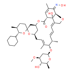 ChemSpider 2D Image | (1'R,2R,4'S,5S,6S,8'R,10'E,12'S,13'S,14'E,16'E,20'R,21'Z,24'S)-6-Cyclohexyl-24'-hydroxy-21'-(hydroxyimino)-5,11',13',22'-tetramethyl-2'-oxo-3,4,5,6-tetrahydrospiro[pyran-2,6'-[3,7,19]trioxatetracyclo[
15.6.1.1~4,8~.0~20,24~]pentacosa[10,14,16,22]tetraen]-12'-yl 2,6-dideoxy-3-O-methyl-beta-L-arabino-hexopyranoside | C43H63NO11