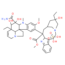 ChemSpider 2D Image | Methyl 13-(3-carbamoyl-3,4-dihydroxy-16-methoxy-1-methyl-6,7-didehydroaspidospermidin-15-yl)-17-ethyl-17-hydroxy-1,11-diazatetracyclo[13.3.1.0~4,12~.0~5,10~]nonadeca-4,6,8,10-tetraene-13-carboxylate s
ulfate (1:1) | C43H57N5O11S