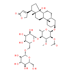 ChemSpider 2D Image | (3beta,5beta)-3-{[beta-D-Glucopyranosyl-(1->6)-beta-D-glucopyranosyl-(1->4)-2-O-acetyl-6-deoxy-3-O-methyl-alpha-L-glucopyranosyl]oxy}-14-hydroxycard-20(22)-enolide | C44H68O19