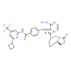 ChemSpider 2D Image | 4-{8-Amino-3-[(6S,8aR)-3-oxooctahydro-6-indolizinyl]imidazo[1,5-a]pyrazin-1-yl}-N-[6-cyclobutyl-4-(trifluoromethyl)-2-pyridinyl]benzamide | C31H30F3N7O2
