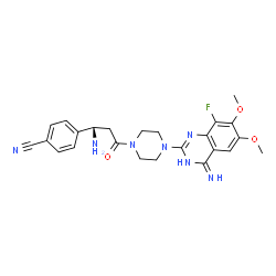ChemSpider 2D Image | 4-{(1S)-1-Amino-3-[4-(8-fluoro-4-imino-6,7-dimethoxy-3,4-dihydro-2-quinazolinyl)-1-piperazinyl]-3-oxopropyl}benzonitrile | C24H26FN7O3