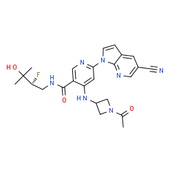 ChemSpider 2D Image | 4-[(1-Acetyl-3-azetidinyl)amino]-6-(5-cyano-1H-pyrrolo[2,3-b]pyridin-1-yl)-N-[(2S)-2-fluoro-3-hydroxy-3-methylbutyl]nicotinamide | C24H26FN7O3