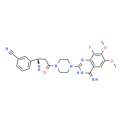 ChemSpider 2D Image | 3-{(1S)-1-Amino-3-[4-(8-fluoro-4-imino-6,7-dimethoxy-3,4-dihydro-2-quinazolinyl)-1-piperazinyl]-3-oxopropyl}benzonitrile | C24H26FN7O3