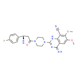 ChemSpider 2D Image | 2-{4-[(3S)-3-Amino-3-(4-fluorophenyl)propanoyl]-1-piperazinyl}-4-imino-6,7-dimethoxy-1,4-dihydro-8-quinazolinecarbonitrile | C24H26FN7O3