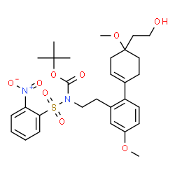 ChemSpider 2D Image | 2-Methyl-2-propanyl (2-{2-[4-(2-hydroxyethyl)-4-methoxy-1-cyclohexen-1-yl]-5-methoxyphenyl}ethyl)[(2-nitrophenyl)sulfonyl]carbamate | C29H38N2O9S