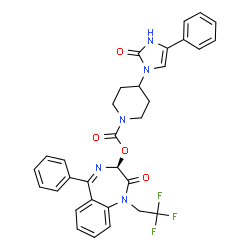 ChemSpider 2D Image | (3S)-2-Oxo-5-phenyl-1-(2,2,2-trifluoroethyl)-2,3-dihydro-1H-1,4-benzodiazepin-3-yl 4-(2-oxo-4-phenyl-2,3-dihydro-1H-imidazol-1-yl)-1-piperidinecarboxylate | C32H28F3N5O4