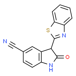 ChemSpider 2D Image | 3-(1,3-Benzothiazol-2-yl)-2-oxo-5-indolinecarbonitrile | C16H9N3OS