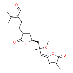 ChemSpider 2D Image | 2-(2-{(5R)-5-[(2R,3Z)-2-Methoxy-2-methyl-3-(4-methyl-5-oxo-2(5H)-furanylidene)propyl]-2-oxo-2,5-dihydro-3-furanyl}ethyl)-3-methyl-2-butenal | C21H26O6