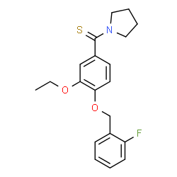 ChemSpider 2D Image | {3-Ethoxy-4-[(2-fluorobenzyl)oxy]phenyl}(1-pyrrolidinyl)methanethione | C20H22FNO2S