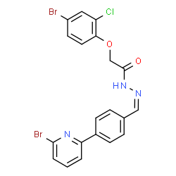 ChemSpider 2D Image | 2-(4-Bromo-2-chlorophenoxy)-N'-{(Z)-[4-(6-bromo-2-pyridinyl)phenyl]methylene}acetohydrazide | C20H14Br2ClN3O2