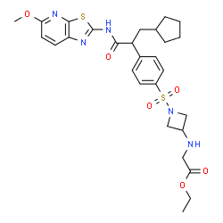 ChemSpider 2D Image | Ethyl N-{1-[(4-{3-cyclopentyl-1-[(5-methoxy[1,3]thiazolo[5,4-b]pyridin-2-yl)amino]-1-oxo-2-propanyl}phenyl)sulfonyl]-3-azetidinyl}glycinate | C28H35N5O6S2
