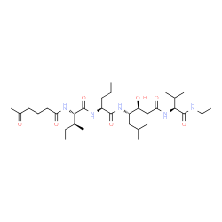 ChemSpider 2D Image | N-(5-Oxohexanoyl)-L-isoleucyl-N-[(3S,4S)-1-{[(2S)-1-(ethylamino)-3-methyl-1-oxo-2-butanyl]amino}-3-hydroxy-6-methyl-1-oxo-4-heptanyl]-L-norvalinamide | C32H59N5O7