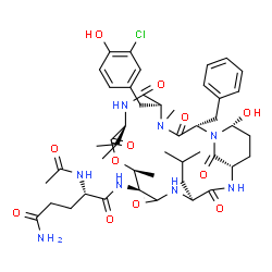 ChemSpider 2D Image | N~2~-Acetyl-N~1~-[(2S,5S,8S,11S,12S,15S,18S,21R)-2-benzyl-5-(3-chloro-4-hydroxybenzyl)-21-hydroxy-15-isobutyl-8-isopropyl-4,11-dimethyl-3,6,9,13,16,22-hexaoxo-10-oxa-1,4,7,14,17-pentaazabicyclo[16.3.1
]docos-12-yl]-L-glutamamide | C46H63ClN8O12
